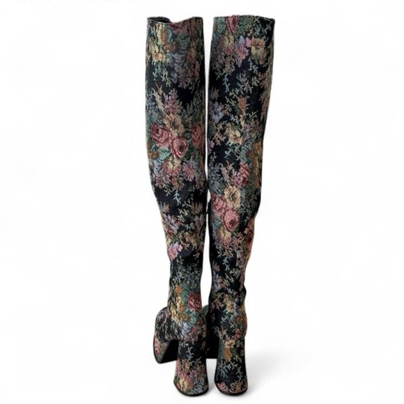 Current Mood Dolls Kill ‘BOHEME GARDEN’ Tapestry OTK Boots Vest SET L/9 NWT - Picture 3 of 13